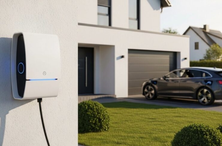 Ein modernes E-Auto wird geladen. Wer eine Wallbox installieren möchte, profitiert von schnellen Ladezeiten